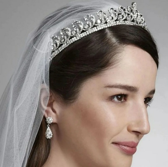 Davids Bridal Tiara with crystal scroll design main image 5